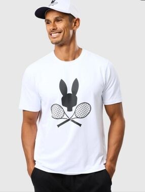 Psycho Bunny White Short Sleeve Tee with Tennis Graphic medium